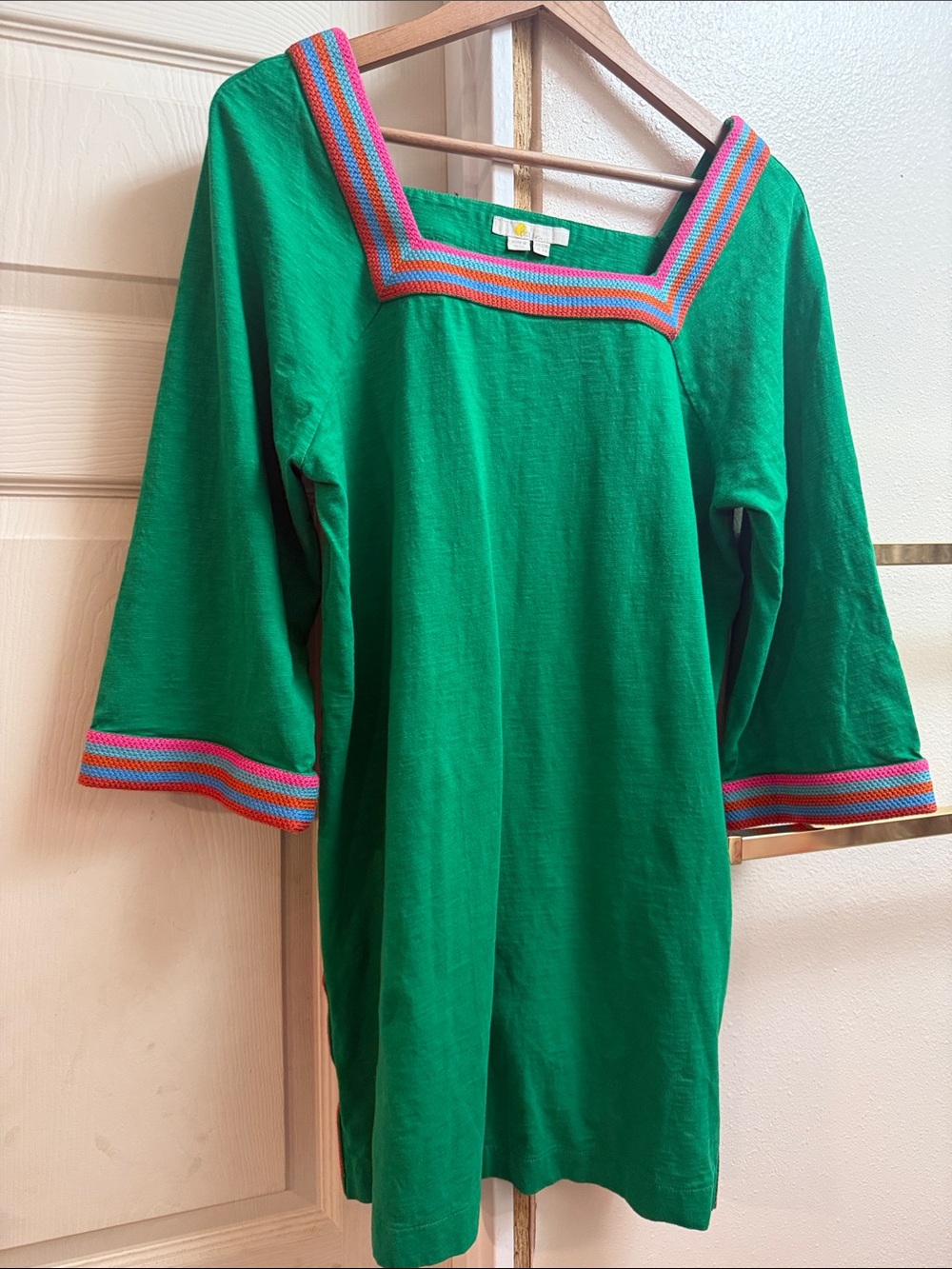 Banana Republic Green Tunic Dress with Pink & Blue Trim